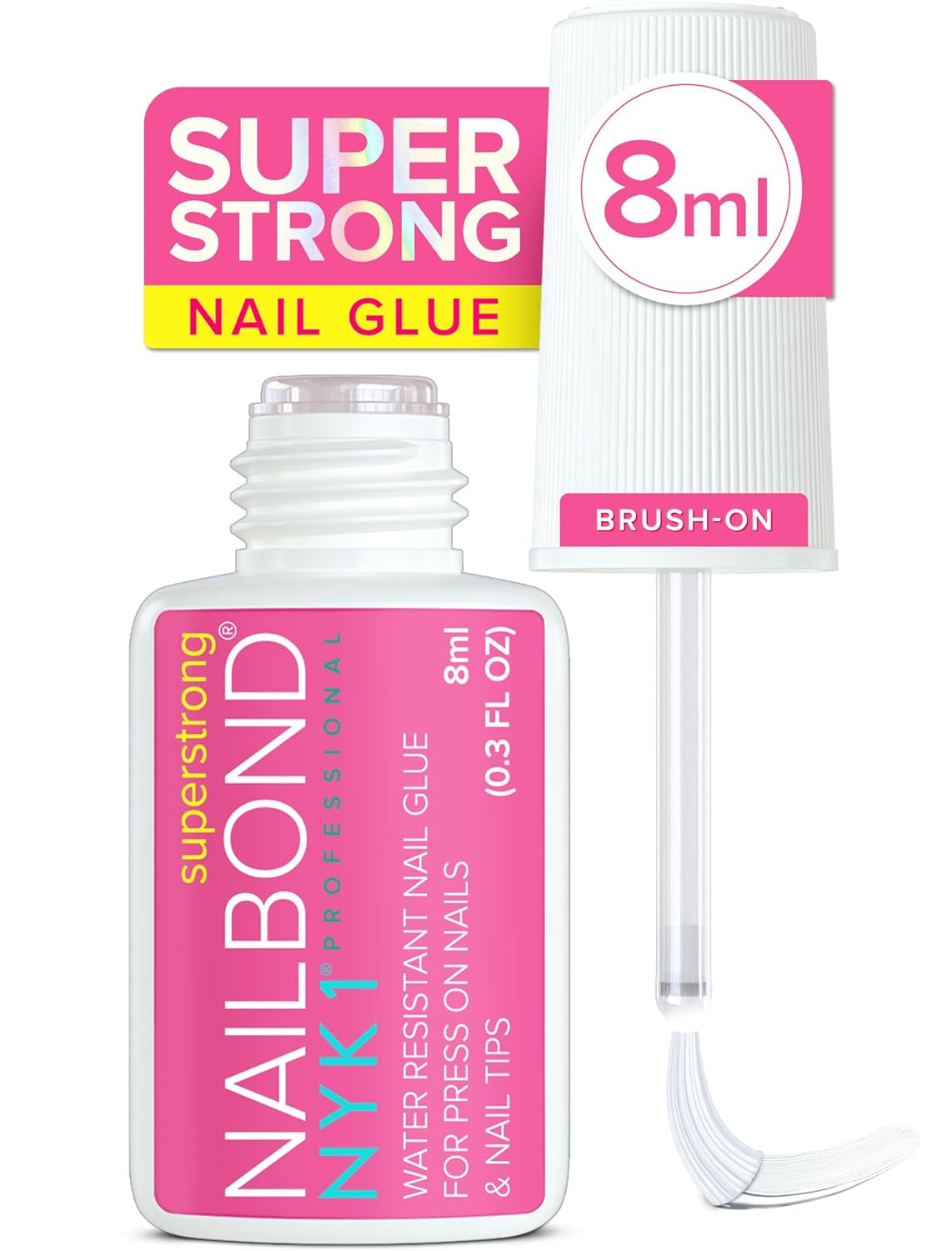 Super Strong Nail Glue for Press on Nails, Nail Tips & Acrylic Nails (8Ml)  Nail Bond Brush on Nail Glue for Press Ons, Long Lasting Nail Glue for Acrylic Nails Fake Nails Tips Nail Glue