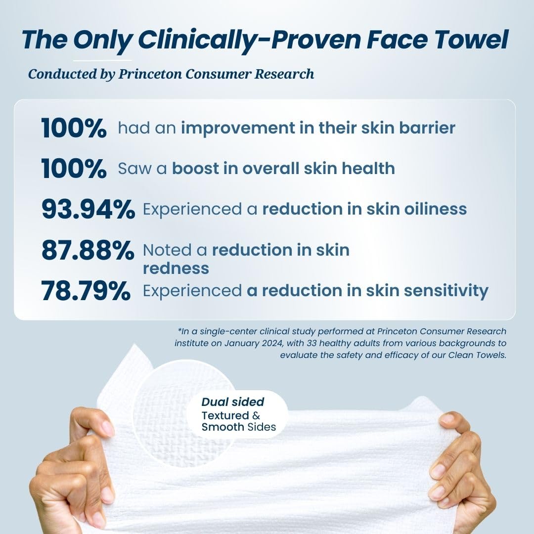 Clean Towels XL™, 100% USDA Biobased Face Towel, Disposable Face Towelette, Makeup Remover Dry Wipes, Ultra Soft, 50 Ct, 1 Pack