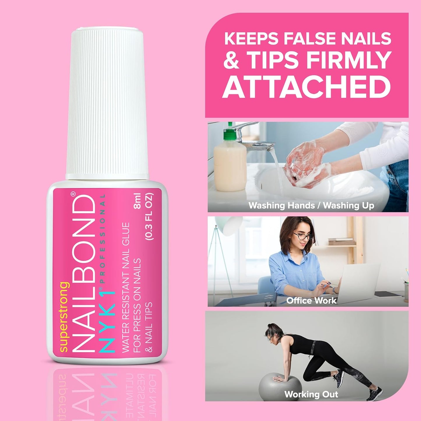 Super Strong Nail Glue for Press on Nails, Nail Tips & Acrylic Nails (8Ml)  Nail Bond Brush on Nail Glue for Press Ons, Long Lasting Nail Glue for Acrylic Nails Fake Nails Tips Nail Glue