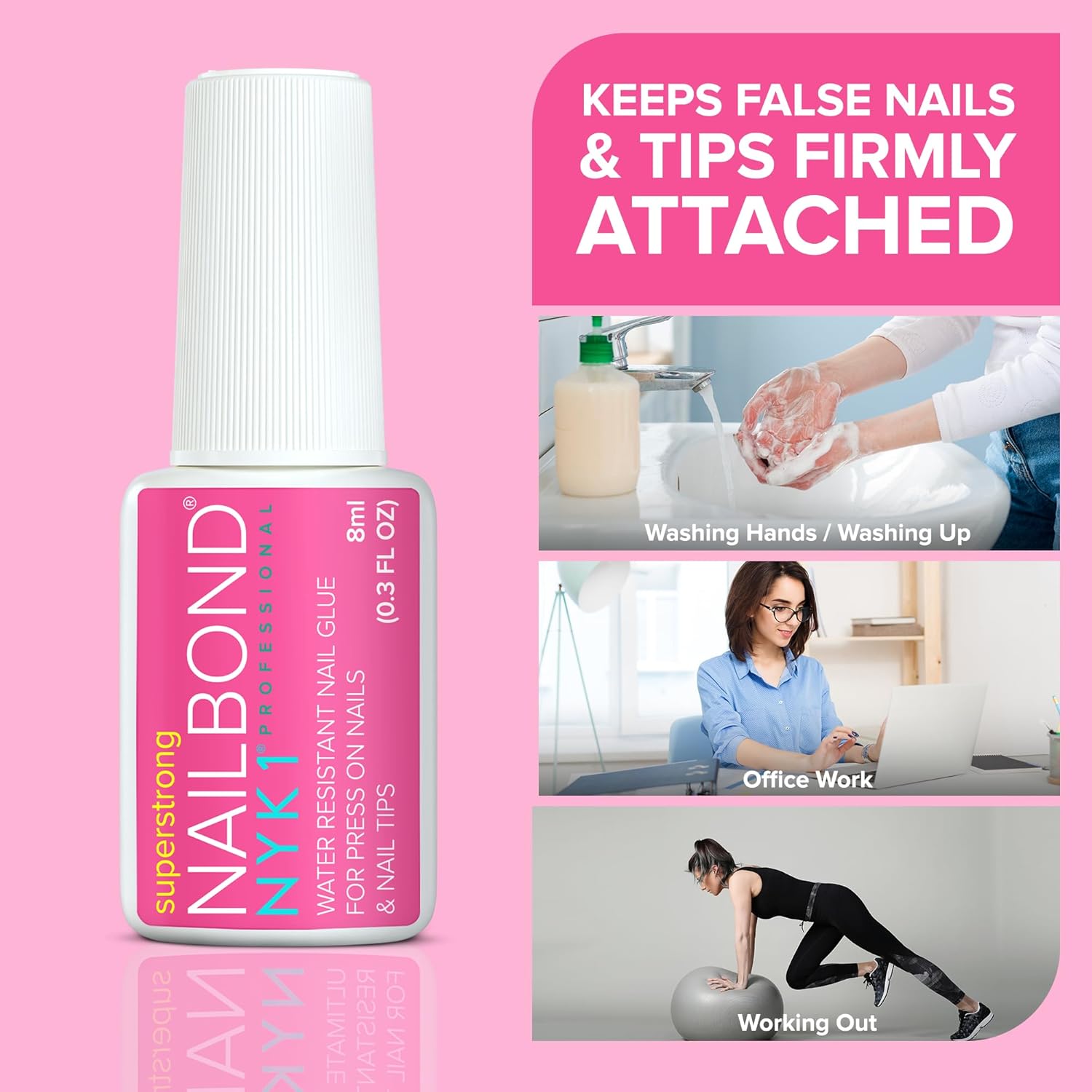 Super Strong Nail Glue for Press on Nails, Nail Tips & Acrylic Nails (8Ml)  Nail Bond Brush on Nail Glue for Press Ons, Long Lasting Nail Glue for Acrylic Nails Fake Nails Tips Nail Glue