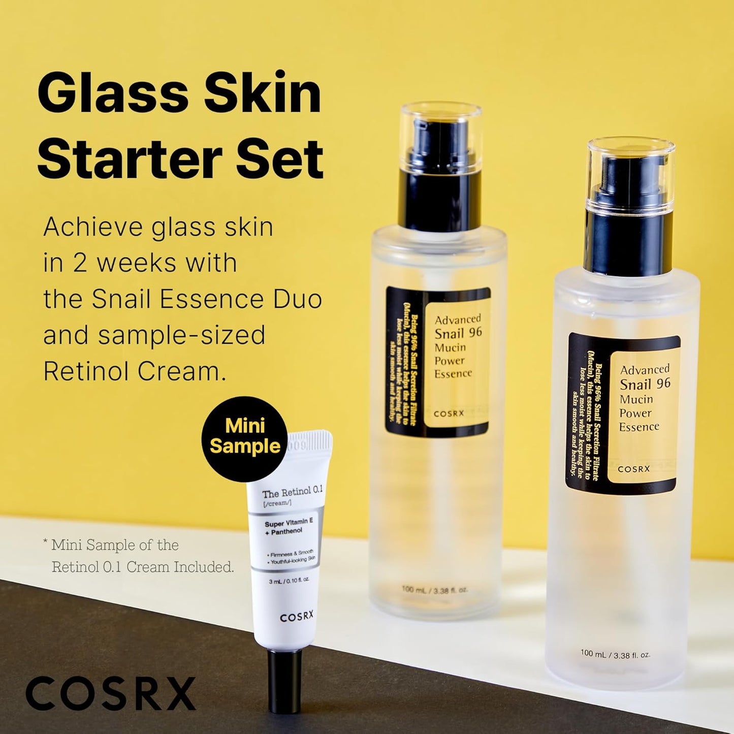 Glass Skin Starter Set, Advanced Snail 96% Mucin Power Essence & Retinol 0.1% Cream Mini Sample, Daily Hydrating & Firming Korean Skin Care Kit, Gift Set