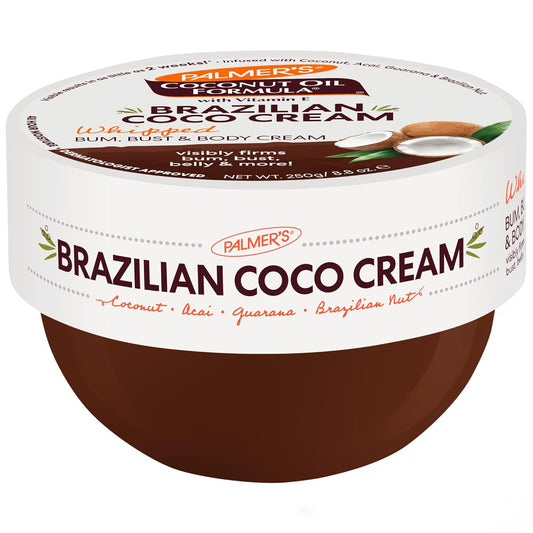 Coconut Oil Formula Brazilian Coco Cream with Vitamin E, 8.8 Fl Oz, Whipped Bum, Bust & Body Cream, Helps with Skin Tightening & Firming