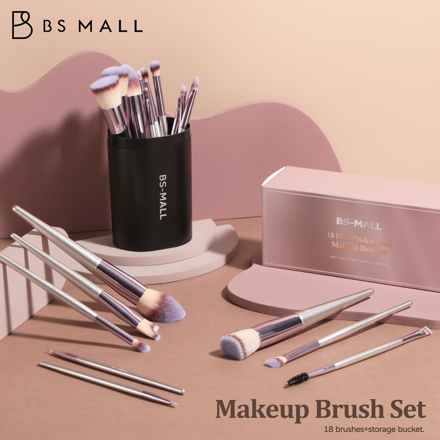 Makeup Brush Set 18 Pcs Premium Synthetic Foundation Powder Concealers Eye Shadows Blush Makeup Brushes with Black Case