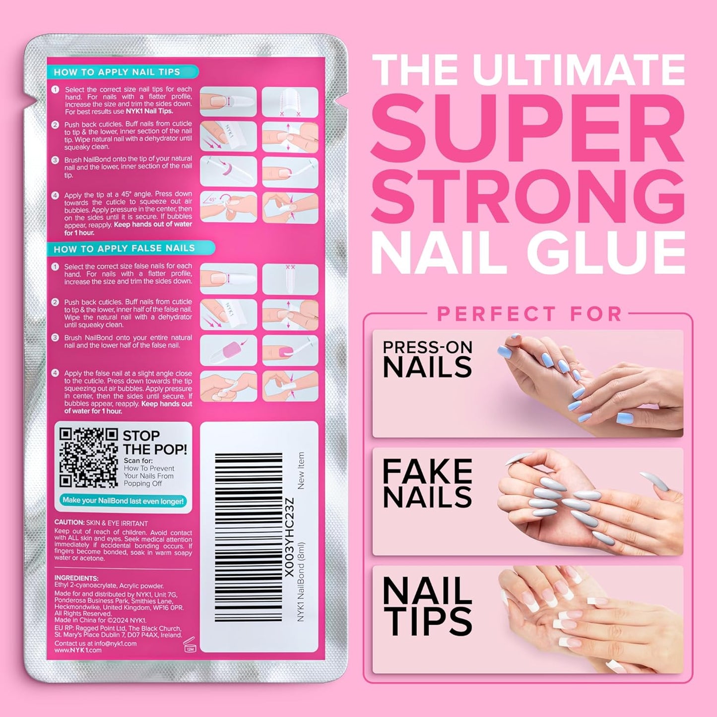 Super Strong Nail Glue for Press on Nails, Nail Tips & Acrylic Nails (8Ml)  Nail Bond Brush on Nail Glue for Press Ons, Long Lasting Nail Glue for Acrylic Nails Fake Nails Tips Nail Glue