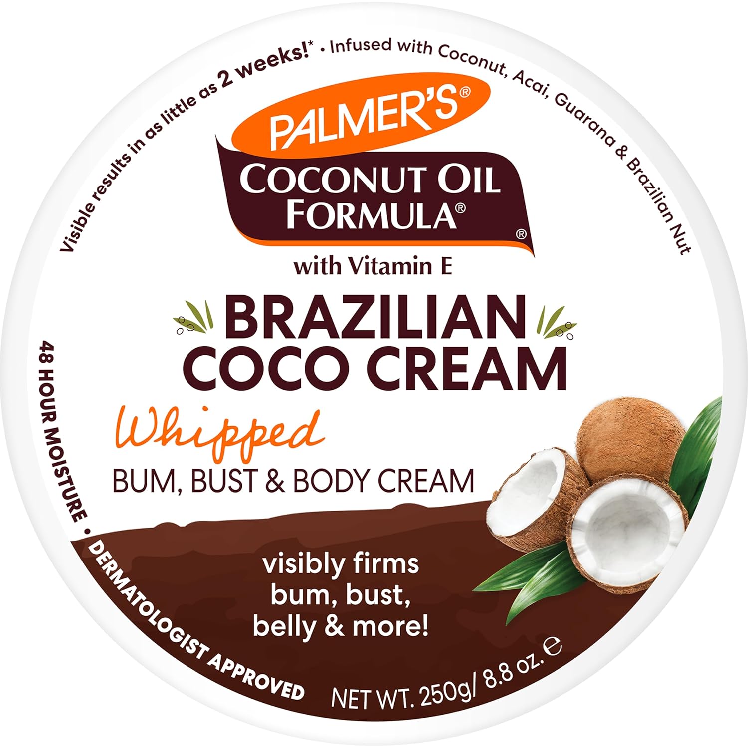 Coconut Oil Formula Brazilian Coco Cream with Vitamin E, 8.8 Fl Oz, Whipped Bum, Bust & Body Cream, Helps with Skin Tightening & Firming