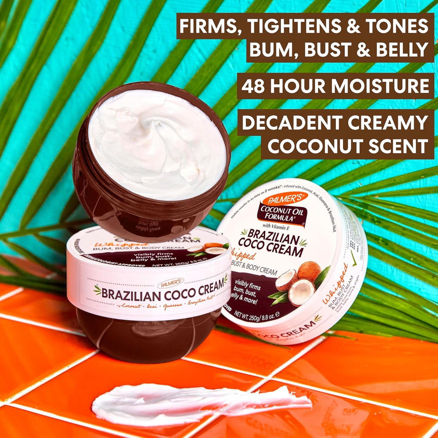 Coconut Oil Formula Brazilian Coco Cream with Vitamin E, 8.8 Fl Oz, Whipped Bum, Bust & Body Cream, Helps with Skin Tightening & Firming